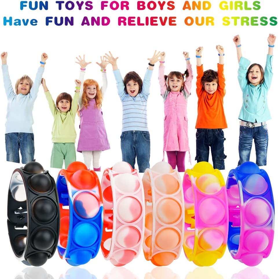 Ainiv 12PCS Fidget Bracelet Toys, Silicone Push Pop Bubble Wristband, Rainbow Multicolor Stress Relief Hand Finger, Poppet Sensory Fidget Bulk Hand Toys for Kids Adults ADHD OCD Anxiety Special Needs