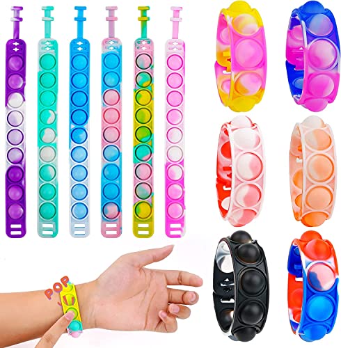 Ainiv 12PCS Fidget Bracelet Toys, Silicone Push Pop Bubble Wristband, Rainbow Multicolor Stress Relief Hand Finger, Poppet Sensory Fidget Bulk Hand Toys for Kids Adults ADHD OCD Anxiety Special Needs