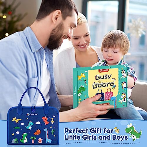 Japace Interactive Felt Busy Board for Kid Early Development Toys Montessori Educational Multi-page Busy Activity Book for Toddler 1 2 3 4 Year Olds Board Dinosaur Toy for Boys Baby Gift(Blue)