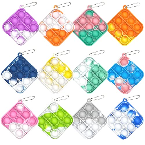 Yeefunjoy 12PCS Mini Pop Fidget Toys Pack Party Favours, Mini Pop Fidget Toy Keychain Bubble Sensory Toy, Push Stress Relief Finger Toys, Anti Anxiety Mini Keyring Keychain Toy Set for Adults Kids