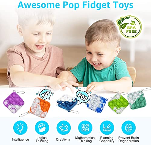 Yeefunjoy 12PCS Mini Pop Fidget Toys Pack Party Favours, Mini Pop Fidget Toy Keychain Bubble Sensory Toy, Push Stress Relief Finger Toys, Anti Anxiety Mini Keyring Keychain Toy Set for Adults Kids