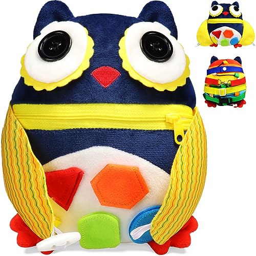 Jiosdo Busy Board, Montessori Sensory Toys for Baby, Owl Buckle Travel Toys for Toddler, Early Development & Activity Toys for Autism, for Boys Girls, Busy Book Plane Toys for 1 Year Old
