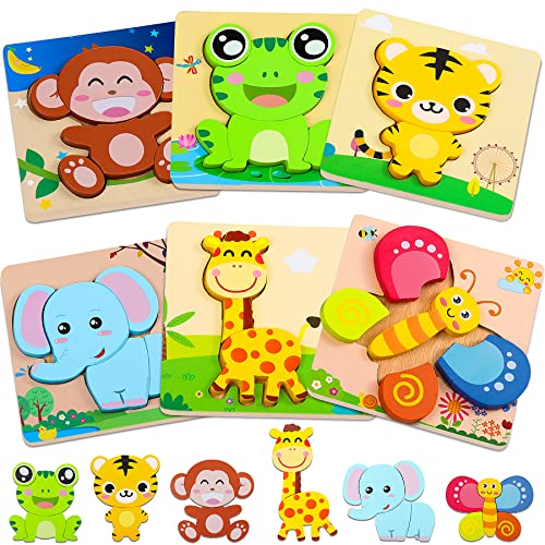 lenbest 6PCS Wooden Puzzle Toys - Kid Toys for 1 2 year old girls boys - Montessori Early Development & Activity Toys - Toddler Toys for 1 2 Year Old Boy Girl Gifts