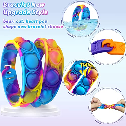 20 PCS Fidget Bracelet Toys Pop It Fidget Toys Pack, Multicolor Stress Relief Hand Finger Decompression Toy, Stress Relief Wristband Hand Sensory Toys for Kids & Adults, ADD, ADHD, Austism (20pcs-L)