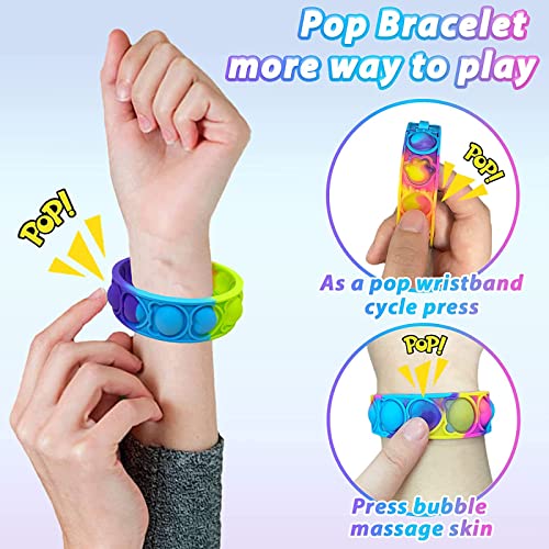 20 PCS Fidget Bracelet Toys Pop It Fidget Toys Pack, Multicolor Stress Relief Hand Finger Decompression Toy, Stress Relief Wristband Hand Sensory Toys for Kids & Adults, ADD, ADHD, Austism (20pcs-L)