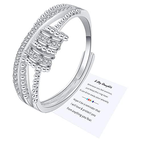 Anxiety Ring,Silver Zirconia,Spinner Fidget,Women Adjustable Stress Reliever With Jewellery Box,Jewelry,Love Girls,Thumb,Daughter Mood Gifts Finger toys Personalised Friendship,for Kids,ladies,Mother