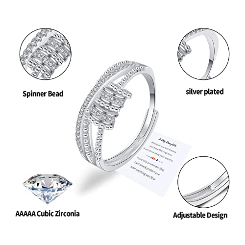Anxiety Ring,Silver Zirconia,Spinner Fidget,Women Adjustable Stress Reliever With Jewellery Box,Jewelry,Love Girls,Thumb,Daughter Mood Gifts Finger toys Personalised Friendship,for Kids,ladies,Mother