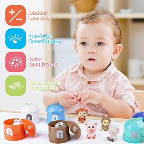 Dreamon Farm Animals Stacking Toys, Montessori Toys Learning Resource for Toddlers, Matching Counting Colour Sorting Toys, Early Development & Activity Toys for Preschool Kids 1 2 3 Years Old