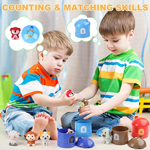 Dreamon Farm Animals Stacking Toys, Montessori Toys Learning Resource for Toddlers, Matching Counting Colour Sorting Toys, Early Development & Activity Toys for Preschool Kids 1 2 3 Years Old