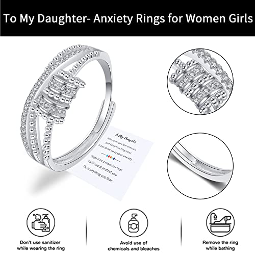 Anxiety Ring,Silver Zirconia,Spinner Fidget,Women Adjustable Stress Reliever With Jewellery Box,Jewelry,Love Girls,Thumb,Daughter Mood Gifts Finger toys Personalised Friendship,for Kids,ladies,Mother