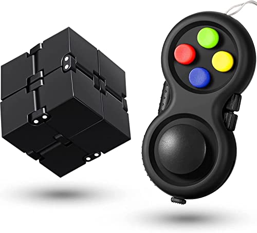 Infinity Cube 2 PCS Fidget Cube Puzzle, 3D Fidget Controller Pad Toy For Kids Adults, Fidget Chain Stress Anxiety Relief for Mini Gadget Desk Fidget Finger Toys for Killing Time