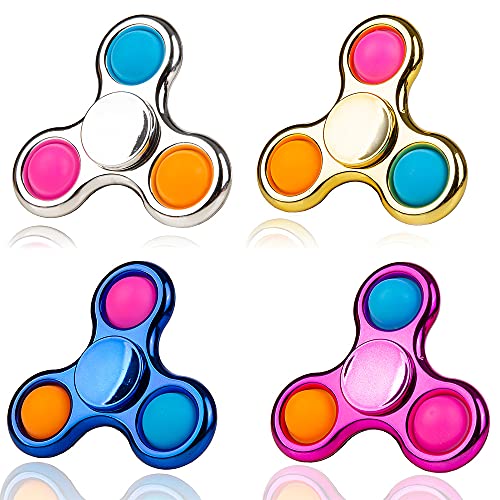 Chrome Fidget Spinner Poppet Simple Rotation Sensory Toy, Pop it Fidget Toy, Portable Fidget Poppet Stress Relief Anti-Anxiety Poper Spinner Metallic Gold Hand Toy Brain Development Toy Gift for Kids