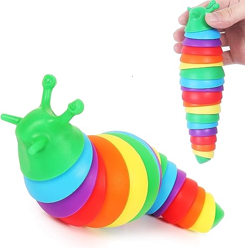 Fidget Slug Sensory Toys Articulated Fingers 3D Slug Fidget Toy Anxiety Stress Reliever Office Desk Toy Flexible Stretch Stim Twisted Rainbow Slug Toy Fun Educational Toys Gift for Kids Children Adult