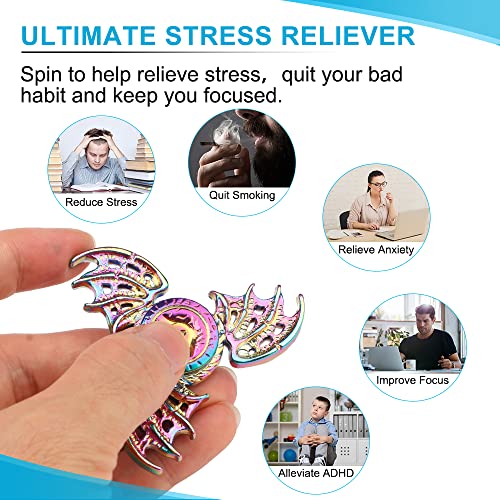 Phoenix Cool Fidget Hand Spinners Dragon Wing Finger Spinner Metal Focus Stainless Steel Fingertip Gyro Stress Relief Spiral Twister Toy Party Favors Birthday Gift for Kids Adults(Rainbow)…