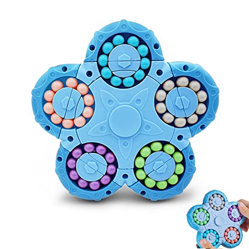 Magic Bean Rotating Cube,Hand Spinner Jigsaw Puzzle Toy,Relief Sensory Fidget toy Sorting Brain Training Iq Games Cube Spinning Finger Toy,Gift for Kids age 3 Above for Birthday(Ten sides - Blue)