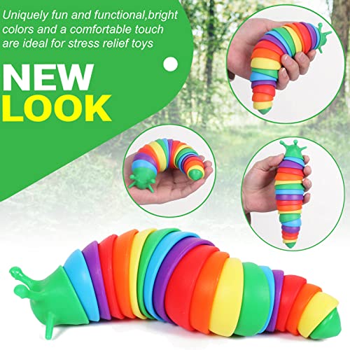 Fidget Slug Sensory Toys Articulated Fingers 3D Slug Fidget Toy Anxiety Stress Reliever Office Desk Toy Flexible Stretch Stim Twisted Rainbow Slug Toy Fun Educational Toys Gift for Kids Children Adult