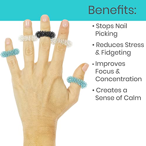 Vive Spike Fidget Rings (12 Piece) - Metal Spiky Fidget Band - for Anxiety, Stress Relief, Kids, Women, Men, Children - Silent Finger Massage Roller - for Acupressure, Home, School, Car and Travel