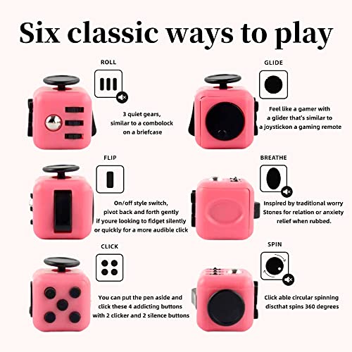Yeefunjoy Fidget Toy Cube Toy Finger Toy, Fidget Toy Stress Relief and Anti-anxiety Toy With 6 Different Sides, Children Desk Toy Relieve Toy Office Classroom Toy Gift for Adults & Kids (pink)