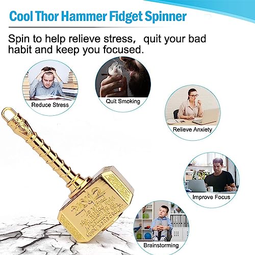 Thor Hammer Fidget Spinner Metal for Kids Adults, Fidgit Finger Hand Spinner Cube Blocks Chain Desk Spinning Top Toy For Home Office, Anti Anxiety Toy Fingertip Gyro Stress Relief