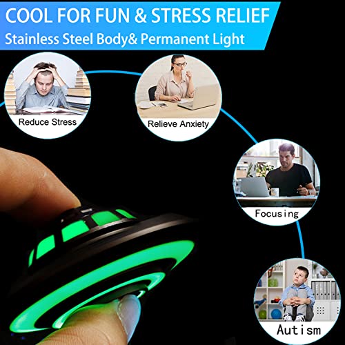 Spaceship Fidget Spinners Metal, Alloy UFO Model Finger Hand Spinner, Fidget Autism Sensory Gadget Toys, Anxiety Relief Toy for Kids & Adults, Luminous Night Effects, Portable Desk Office Toy