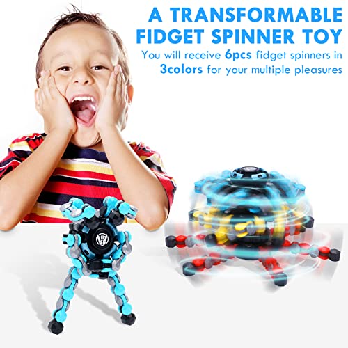 6pcs Transformable Fidget Spinner Toy, Funny DIY Fingertip Spin Top Toys, Hand Finger Spinner Creative Fingertip Mechanical Gyro for Kids Adults, All Ages Sensory Fidget Toys