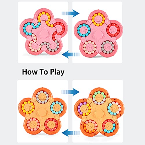 Magic Bean Rotating Cube,Hand Spinner Jigsaw Puzzle Toy,Relief Sensory Fidget toy Sorting Brain Training Iq Games Cube Spinning Finger Toy,Gift for Kids age 3 Above for Birthday(Ten sides - Blue)