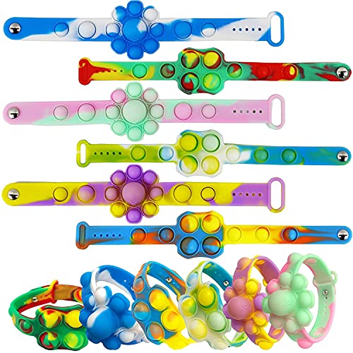 GuassLee 6 Pack Wristband Fidget Toys, Push Pop Bubble Stress Relief Toy Sensory Game Fidget Hand Finger Press Colorful Wearable Silicone Bracelet Toy Fun Toy for Anxiety Kids and Adults