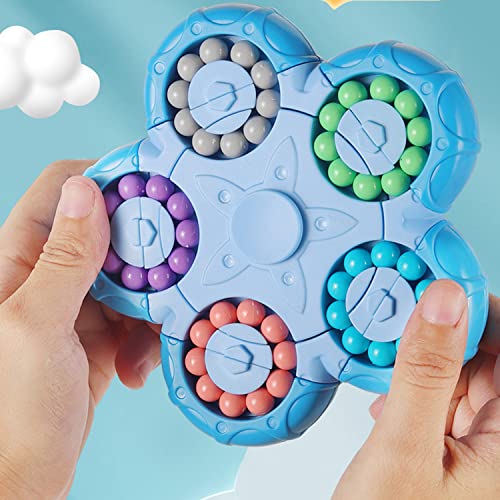 Magic Bean Rotating Cube,Hand Spinner Jigsaw Puzzle Toy,Relief Sensory Fidget toy Sorting Brain Training Iq Games Cube Spinning Finger Toy,Gift for Kids age 3 Above for Birthday(Ten sides - Blue)