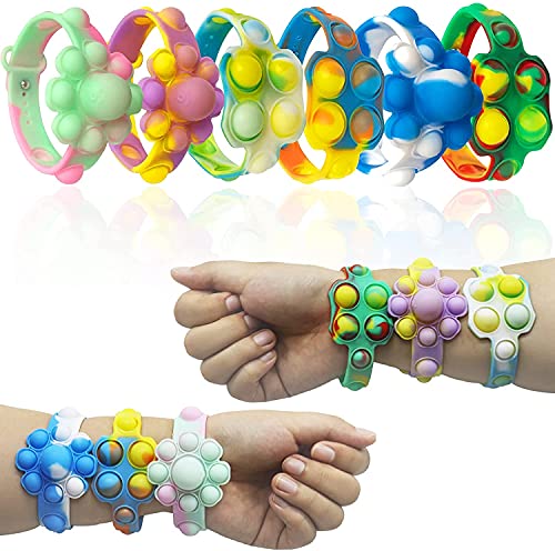 GuassLee 6 Pack Wristband Fidget Toys, Push Pop Bubble Stress Relief Toy Sensory Game Fidget Hand Finger Press Colorful Wearable Silicone Bracelet Toy Fun Toy for Anxiety Kids and Adults