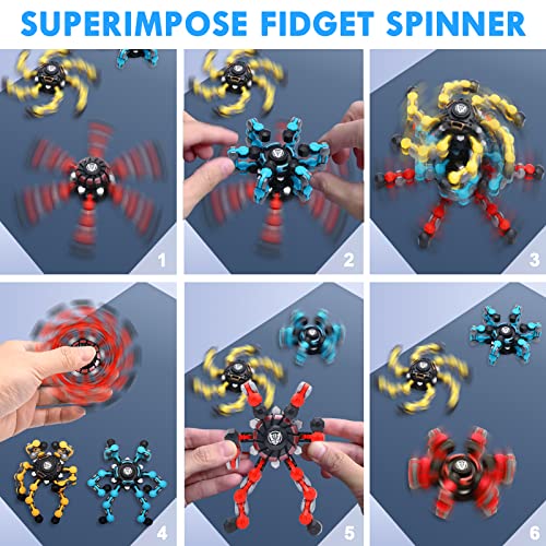 6pcs Transformable Fidget Spinner Toy, Funny DIY Fingertip Spin Top Toys, Hand Finger Spinner Creative Fingertip Mechanical Gyro for Kids Adults, All Ages Sensory Fidget Toys