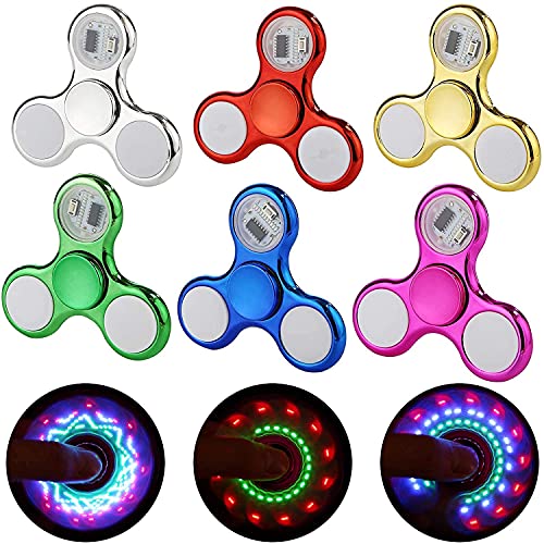 LED Hand Popper Fidget Packs, 6 PCS Light up Fidget Spinner Toys for Kids Teens Adults, Sensory Hand Fidget Toys for Stress Relief, Light Up Finger Toys for Birthday Party Favors