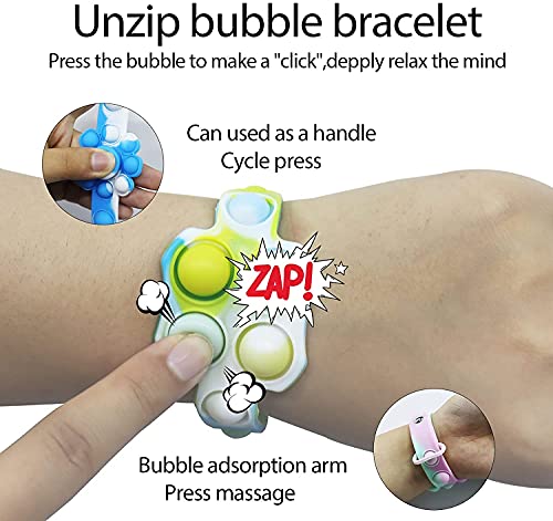 GuassLee 6 Pack Wristband Fidget Toys, Push Pop Bubble Stress Relief Toy Sensory Game Fidget Hand Finger Press Colorful Wearable Silicone Bracelet Toy Fun Toy for Anxiety Kids and Adults