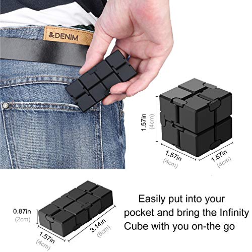 Funxim Infinity Cube Fidget Toy, EDC Fidgeting Game for Kids and Adults, New Version Cool Mini Fidget Finger Toy Best for Stress and Anxiety Relief and Kill Time, Scrub (Black)
