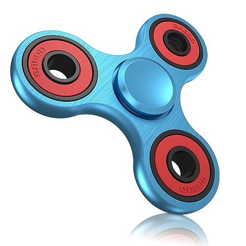 Vofolen Fidget Spinner Fidget Toy Stainless Steel Metal Bearing High Speed 3-6 Min Spins Hand Spinner Fidget Toys EDC ADHD Anxiety Stress Relief Tri Finger Fidget Spinners Sensory Toy Kids Adult-Blue