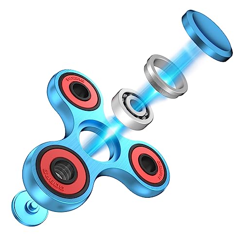 Vofolen Fidget Spinner Fidget Toy Stainless Steel Metal Bearing High Speed 3-6 Min Spins Hand Spinner Fidget Toys EDC ADHD Anxiety Stress Relief Tri Finger Fidget Spinners Sensory Toy Kids Adult-Blue