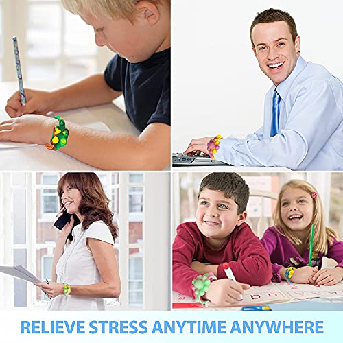 GuassLee 6 Pack Wristband Fidget Toys, Push Pop Bubble Stress Relief Toy Sensory Game Fidget Hand Finger Press Colorful Wearable Silicone Bracelet Toy Fun Toy for Anxiety Kids and Adults