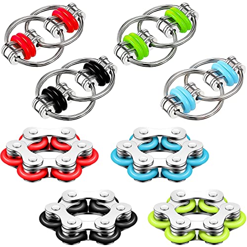 Diyiming 8 Pack Fidget Toys Bicycle Chain Decompression Toy Bike Chain Fidget Toys Set Roller Chain Fidget Toy Spinners Finger Toys for ADD ADHD Anxiety Autism Adults Kids