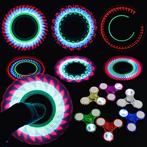 LED Hand Popper Fidget Packs, 6 PCS Light up Fidget Spinner Toys for Kids Teens Adults, Sensory Hand Fidget Toys for Stress Relief, Light Up Finger Toys for Birthday Party Favors
