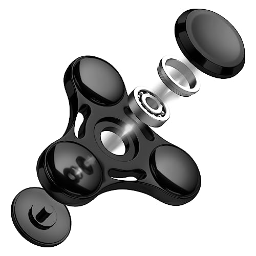 Aolcev Fidget Spinner Fidget Toy Hand Spinner Stainless Steel Metal 3-5 Minutes Fast Bearing Spins Hand Spinner Tri Finger Gyro Toy ADHD EDC Focus Anxiety Stress Relief Toys for Kids Women Men-Black