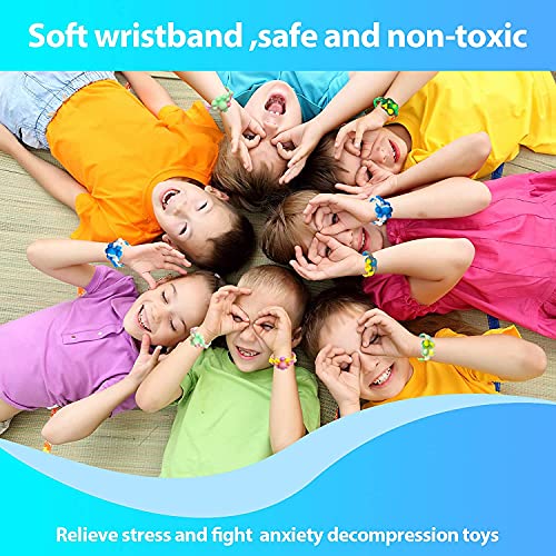 GuassLee 6 Pack Wristband Fidget Toys, Push Pop Bubble Stress Relief Toy Sensory Game Fidget Hand Finger Press Colorful Wearable Silicone Bracelet Toy Fun Toy for Anxiety Kids and Adults