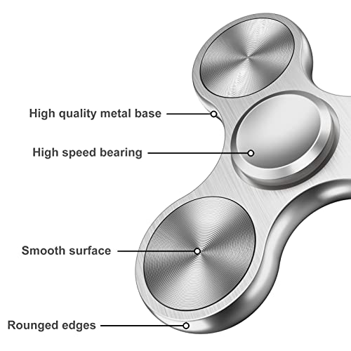 Aolcev Fidget Spinner Fidget Toy Hand Spinner for Kids Adults Stainless Steel Metal 4-10 Minutes Fast Bearing Spins Hand Spinner Tri Finger Gyro Toy ADHD EDC Anxiety Stress Relief Fidget Toy-Silver