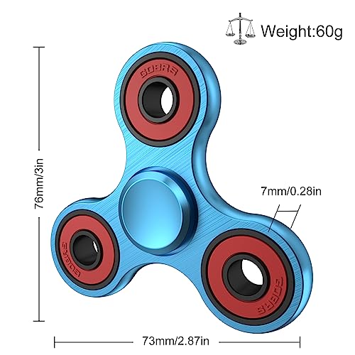 Vofolen Fidget Spinner Fidget Toy Stainless Steel Metal Bearing High Speed 3-6 Min Spins Hand Spinner Fidget Toys EDC ADHD Anxiety Stress Relief Tri Finger Fidget Spinners Sensory Toy Kids Adult-Blue