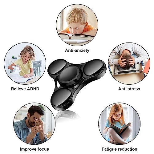 Aolcev Fidget Spinner Fidget Toy Hand Spinner Stainless Steel Metal 3-5 Minutes Fast Bearing Spins Hand Spinner Tri Finger Gyro Toy ADHD EDC Focus Anxiety Stress Relief Toys for Kids Women Men-Black
