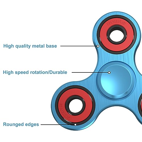 Vofolen Fidget Spinner Fidget Toy Stainless Steel Metal Bearing High Speed 3-6 Min Spins Hand Spinner Fidget Toys EDC ADHD Anxiety Stress Relief Tri Finger Fidget Spinners Sensory Toy Kids Adult-Blue