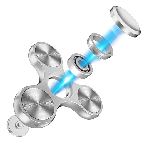 Aolcev Fidget Spinner Fidget Toy Hand Spinner for Kids Adults Stainless Steel Metal 4-10 Minutes Fast Bearing Spins Hand Spinner Tri Finger Gyro Toy ADHD EDC Anxiety Stress Relief Fidget Toy-Silver