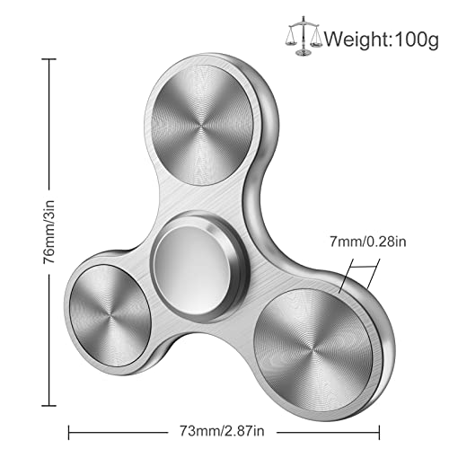 Aolcev Fidget Spinner Fidget Toy Hand Spinner for Kids Adults Stainless Steel Metal 4-10 Minutes Fast Bearing Spins Hand Spinner Tri Finger Gyro Toy ADHD EDC Anxiety Stress Relief Fidget Toy-Silver