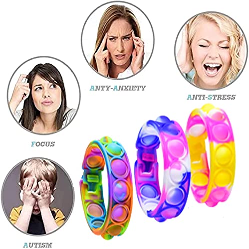 15pcs Push Pop Bracelet Bubble Fidget Toys, Hand Finger Press Multicolor Silicone Wristband Toy, Wearable Autism Special Needs Stress Reliever Fidget Bulk for Kids Party Favors (15pcs)