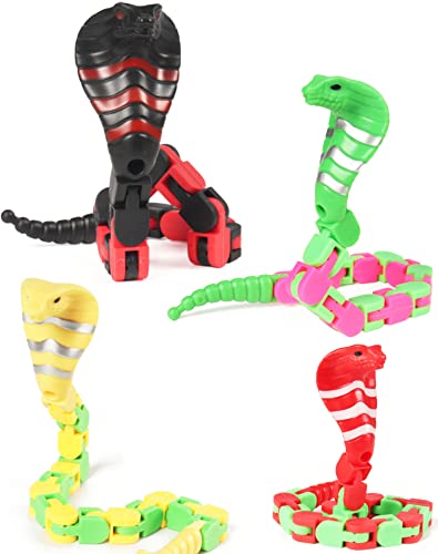 The Cobra 18 Links Wacky Tracks Snap and Click Fidget Toys, 4pcs Fidget Chain Bracelet Finger Sensory Toys, Snake Jigsaw Puzzle Toys for Kids Stress Relief, Party Bag Fillers, Party Favours, Random