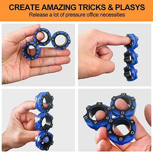 Aionly Magnetic Rings Fidget Toys,Fidget Spinners Magnets for kids,Stress Relief Fidget Rings for Anxiety,Squid Finger Game Advent Calendar Stress Toys Funny Novelty (blue)