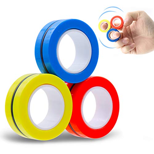 BEIJITA 3 Pcs Magnetic Rings Fidget Toys, Magnet Fidget Rings, Fidget Spinner Magnet Toys for Adults Kids Decompression Anxiety Stress Relief Magnetic Finger Fidget Rings